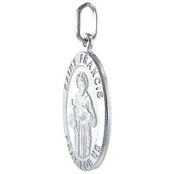 Sterling Silver St Francis Medal Necklace 7/8 inch Oval Italy 0.8mm Chain