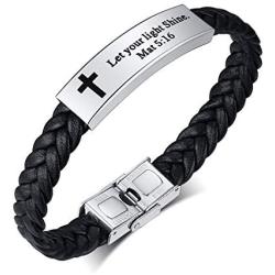 MPRAINBOW Christian Gifts for Men Women,Inspirational Religious Bracelets-Cross Jesus God Scripture Bracelet,Bible Verse Personalized Mantra Quotes Engraved Jewelry Braided Leather Cuff Bracelet