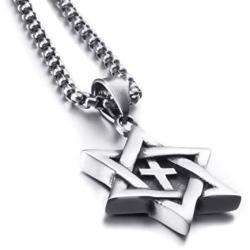 Elfasio Star of David Messianic Cross Men 316L Stainless Steel Necklace Pendant Chain Set 18-30 inch