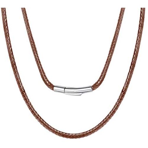 ChainsPro Waterproof Braided Leather Necklace Wax Rope Chain, Customize Available, 2/3mm Width, with Durable Snap Clasp, 16”18'' 20'' 22'' 24'' 26'' 28'' 30''-Send Gift Box