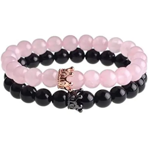 SEVENSTONE 2PCS Crown Couples Bracelet for Men Women King&Queen Bracelet Adjustable 8MM Beads SEVENSTONE 2PCS Crown Couples Bracelet for Men Women King&Queen Bracelet Adjustable 8MM Beads