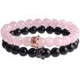 SEVENSTONE 2PCS Crown Couples Bracelet for Men Women King&Queen Bracelet Adjustable 8MM Beads