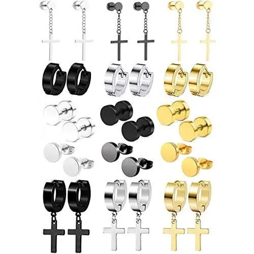 Jewdreamer 15 Pairs Stainless Steel Stud Dangle Earrings Set for Men Women Cool Huggie Hoop Earring Piercing Jewdreamer 15 Pairs Stainless Steel Stud Dangle Earrings Set for Men Women Cool Huggie Hoop Earring Piercing
