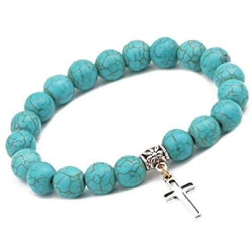 SBI Jewelry Vintage Turquoise Bracelets for Women Men Couple Beaded Stretch Bracelet Gift for Birthday