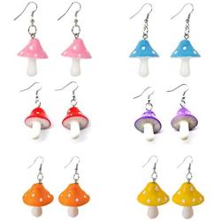 Colorful Polka Dot Mushroom Dangle Earrings Necklace Set Handmade Funny Simulation Mushroom Jewelry Set Resin Food Drop Earrings Necklaces for Women Girl 3D Food Jewelry