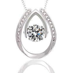 ARINZA Sterling Silver Necklaces for Women Dancing Diamond & Swarovski Cubic Zirconia Pendant Necklace Silver Chain 18, Jewelry for Women Girl