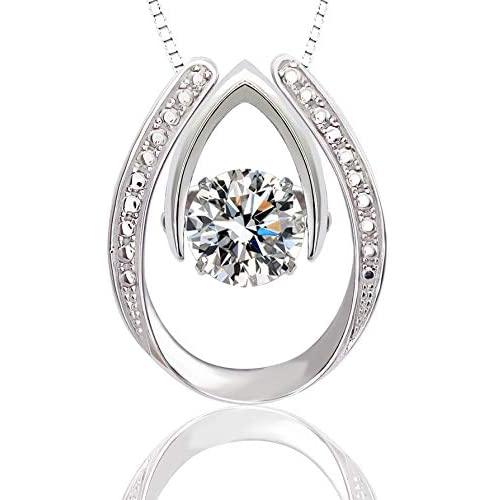 ARINZA Sterling Silver Necklaces for Women Dancing Diamond & Swarovski Cubic Zirconia Pendant Necklace Silver Chain 18, Jewelry for Women Girl