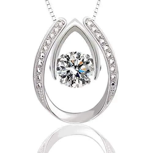 ARINZA Sterling Silver Necklaces for Women Dancing Diamond & Swarovski Cubic Zirconia Pendant Necklace Silver Chain 18, Jewelry for Women Girl