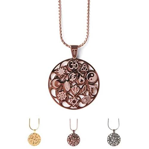 Tolerance Spiritual Stainless Steel Pendant Necklace & a Gift Book | 14 Religious Symbols Fashion Spiritual Jewelry for Women | Multi Religion Pendant Necklace