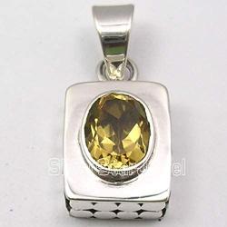 SilverStarJewel Citrine Old Style Pendant 1'' Bijoux 925 Solid Silver