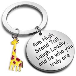 Giraffe Keychains Aim High Stand Tall Laugh Loudly and Be Who You Truly are Giraffe Jewelry Gift Inspirational Gifts