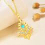 Hamsa Necklace Blue Opal Evil Eye Good Luck Hand of Vintage Fatima 925 Sterling Silver Plated 14k Gold Chain Pendant Necklaces Jewelry Fashion Gift for Women Girls (17+2’’)