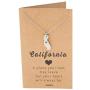 Quan Jewelry California State Necklace, Handmade California Map Pendant Charm, Inspirational Necklace with Greeting Card (Silver)
