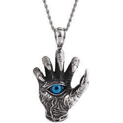 UMtrade Vintage Jewelry Mens Stainless Steel Demon Hand Dragon Claw Blue Eye Pendant Necklace
