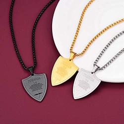 FaithHeart Joshua 1:9/Proverbs 4:23/Philippians 4:13/Luke 1:37 Bible Verse Pendant Necklace, 18K Gold Plated/Stainless Steel Shield/Dog Tag Jewelry with 3MM Box Chain