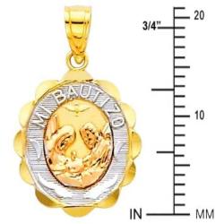 Wellingsale 14K Tri 3 Color Gold Polished Milgrain Religious Baptism''Mi Bautizo'' Charm Pendant