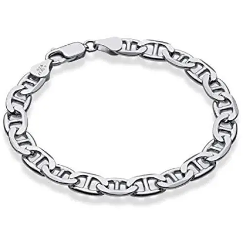 Miabella 925 Sterling Silver Italian Solid 7mm Diamond-Cut Flat Mariner Link Chain Bracelet for Men 7.5, 8, 8.5, 9 Inch, Made in Italy Miabella 925 Sterling Silver Italian Solid 7mm Diamond-Cut Flat Mariner Link Chain Bracelet for Men 7.5, 8, 8.5, 9 Inch, Made in Italy