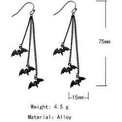 Halloween Black Bat Vampire Dangle Earrings Necklace Set Long Dangle Hook Earrings Halloween Costumes Scary Decorations Party Jewellery Gift for Women Girls