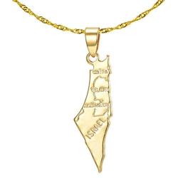 Fusamk Hip Hop Plated 18K Gold Israel Map Tag Pendant Necklace