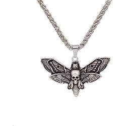 SanLan Death Head Moth Pendant Necklace Wicca Jewelry Goth Moth and The Moon