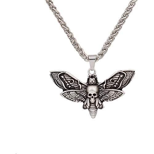 SanLan Death Head Moth Pendant Necklace Wicca Jewelry Goth Moth and The Moon
