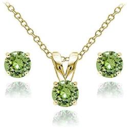 GemStar USA Yellow Gold Flashed Sterling Silver Solitaire Necklace & Stud Earrings Set Made with Swarovski Crystals