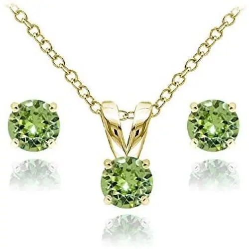 GemStar USA Yellow Gold Flashed Sterling Silver Solitaire Necklace & Stud Earrings Set Made with Swarovski Crystals
