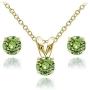 GemStar USA Yellow Gold Flashed Sterling Silver Solitaire Necklace & Stud Earrings Set Made with Swarovski Crystals