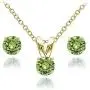 GemStar USA Yellow Gold Flashed Sterling Silver Solitaire Necklace & Stud Earrings Set Made with Swarovski Crystals
