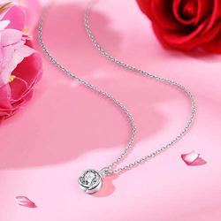 Sterling Silver Rose Necklace Round-Cut Sparkle Swarovski Zirconia Pendant Necklace