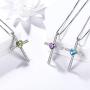 Birthstone Necklace/Earring 925 Sterling Silver Women Cross/3D Cube/Cresent Moon Birth Stone Jewelry Mens Birthday Gift Anniversary Present