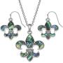 Liavys Fleur De Lis Charm Pendant Fashionable Shell Necklace & Earrings Set - Abalone Paua Shell - Fish Hook - 18'' Link Style Chain - Unique Gift and Souvenir