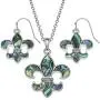 Liavys Fleur De Lis Charm Pendant Fashionable Shell Necklace & Earrings Set - Abalone Paua Shell - Fish Hook - 18'' Link Style Chain - Unique Gift and Souvenir Liavys Fleur De Lis Charm Pendant Fashionable Shell Necklace & Earrings Set - Abalone Paua Shell - Fish Hook - 18'' Link Style Chain - Unique Gift and Souvenir