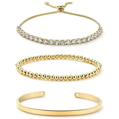 Starain 18K Gold Plated Tennis Bracelets for Women White Cubic Zirconia Bling Bracelet,Gold Copper Beaded Bracelet Cuff Bracelet Set Starain 18K Gold Plated Tennis Bracelets for Women White Cubic Zirconia Bling Bracelet,Gold Copper Beaded Bracelet Cuff Bracelet Set
