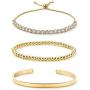 Starain 18K Gold Plated Tennis Bracelets for Women White Cubic Zirconia Bling Bracelet,Gold Copper Beaded Bracelet Cuff Bracelet Set