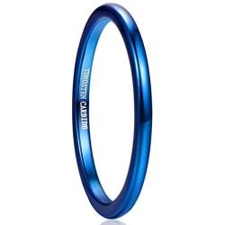 Cloyo 2mm Silver/Black/Blue Wedding Bands for Men Women Classic Domed Tungsten Ring Stackable Promise Band Comfort Fit Size 6-12