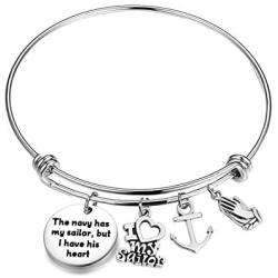AKTAP Navy Mom Bracelet Military Wife Jewelry The Navy Has My Sailor But I Have His Heart Military Mom/Wife Charm Bracelets