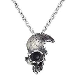 JIL Broken Damaged Half Face Skull Pendant Necklace with Chain