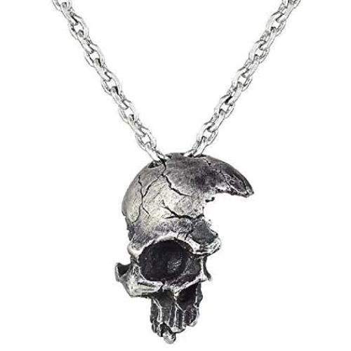 JIL Broken Damaged Half Face Skull Pendant Necklace with Chain