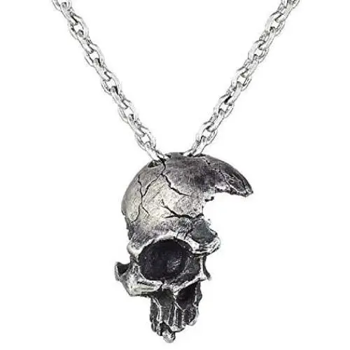 JIL Broken Damaged Half Face Skull Pendant Necklace with Chain JIL Broken Damaged Half Face Skull Pendant Necklace with Chain