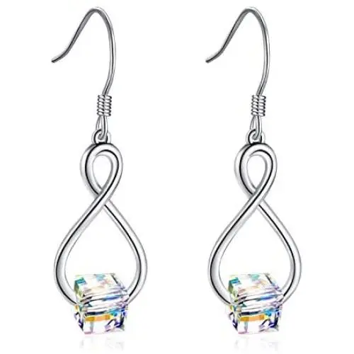 AOBOCO Sterling Silver Cube Crystal Earrings, Aurora Borealis Iridescent Crystals from Austria, Dangle Drop Earrings for Women, Anniversary Birthday Jewelry Gifts for Her AOBOCO Sterling Silver Cube Crystal Earrings, Aurora Borealis Iridescent Crystals from Austria, Dangle Drop Earrings for Women, Anniversary Birthday Jewelry Gifts for Her