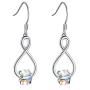 AOBOCO Sterling Silver Cube Crystal Earrings, Aurora Borealis Iridescent Crystals from Austria, Dangle Drop Earrings for Women, Anniversary Birthday Jewelry Gifts for Her
