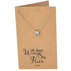 Quan Jewelry Angel Wing Necklace, Dream Graduation Gifts, Guardian Angel Wing Charm Pendant with Handmade Inspirational Quote Card