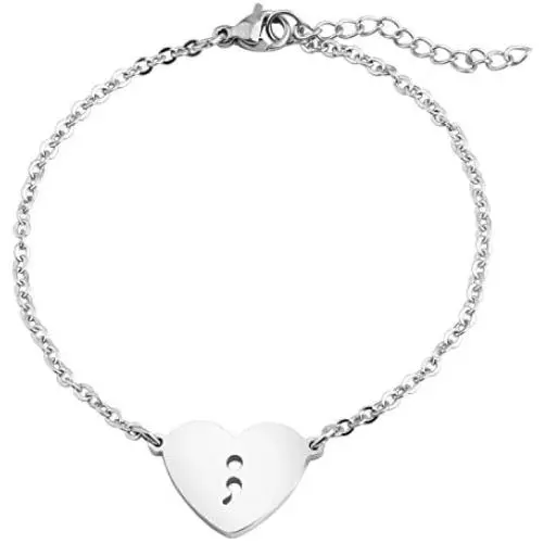 KUIYAI Silver Heart Hollow Out Charm Survivor Semicolon Suicide Awareness Bracelet (Silver) KUIYAI Silver Heart Hollow Out Charm Survivor Semicolon Suicide Awareness Bracelet (Silver)