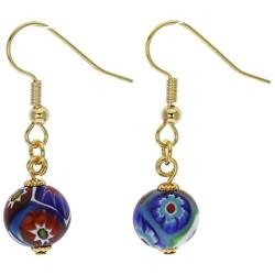 GlassOfVenice Murano Glass Mosaic Millefiori Ball Earrings - Gold