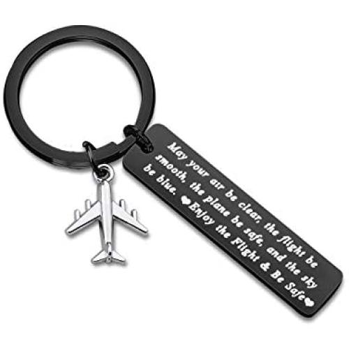 FUSTMW Pilot Gift Flight Attendant Gift Fly Safe Keychain Traveling Gifts May Your Air Be Clear The Flight Be Smooth The Plane Be Safe Airplane Jewelry