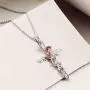 Cross Necklace Sterling Silver Rose Gold Plated Religious Cross Pendant Necklace with Rose Flower Jewelry Gifts (Cross Necklace with Rose)