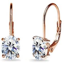 Sterling Silver 7x5mm Oval Solitaire Dainty Leverback Earrings Made with Swarovski Zirconia