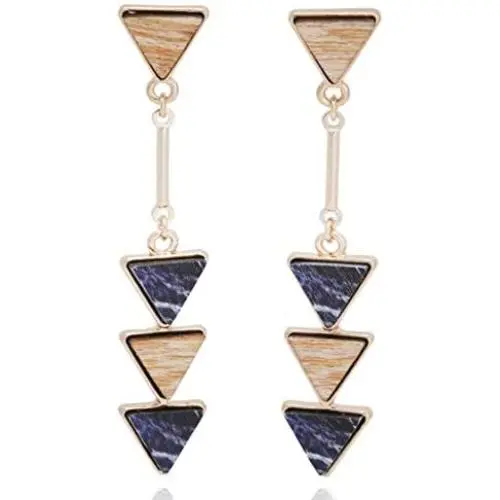 BONALUNA Bohemian Wood And Marble Effect Triangle Drop Statement Earrings BONALUNA Bohemian Wood And Marble Effect Triangle Drop Statement Earrings