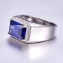 BONLAVIE Mens Halo Engagement Rings 7.0ct Radiant Cut Created Blue Sapphire Solid 925 Sterling Silver Eternity Wedding Band Size 5-14